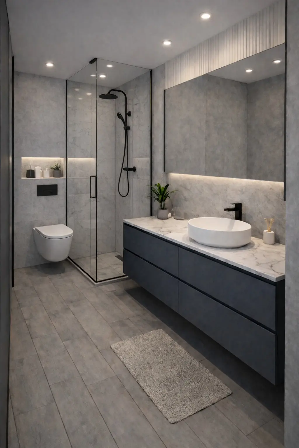 Kıbrıs'ta Berçem İnşaat Nova Projesi şık ve modern banyo tasarımı